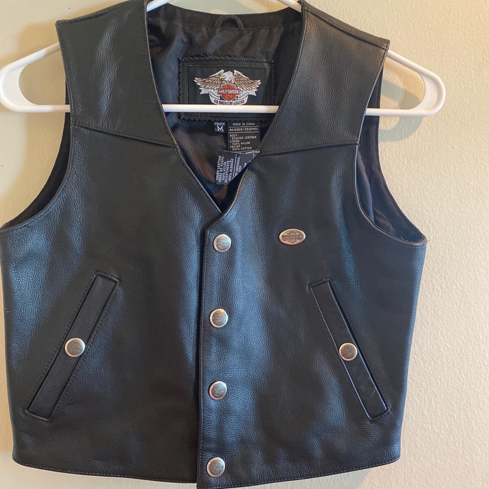 Kids Black Leather Vest